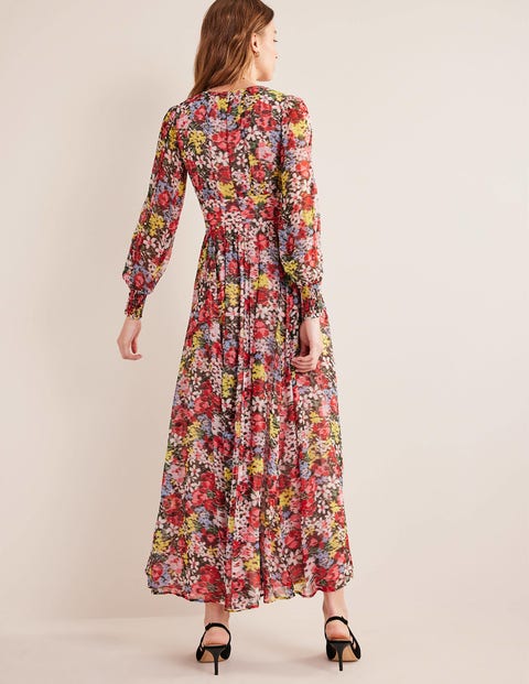 Curved Waist Maxi Dress - Multi, Moire Bloom
