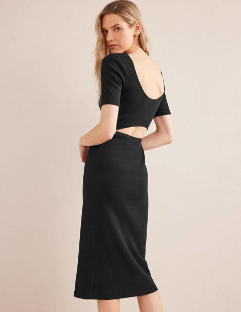 Cut Out Rib Jersey Midi Dress - Black | Boden US