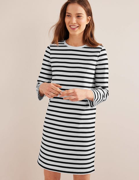 Jersey Mini T-Shirt Dress - Ivory and Black Stripe