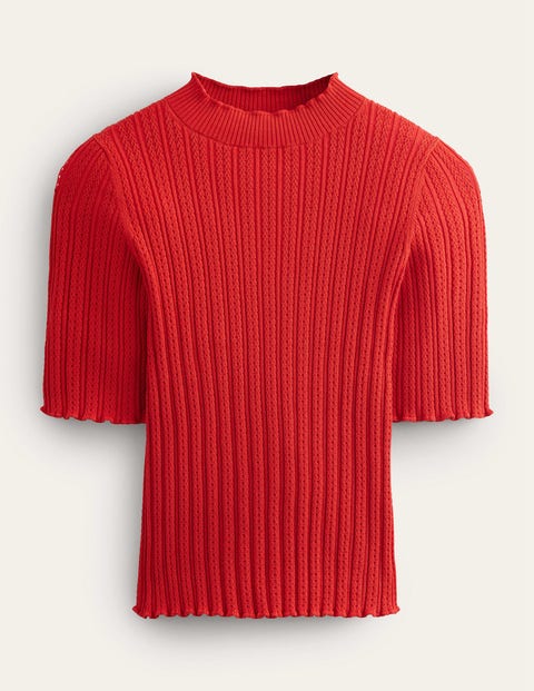 Ribbed Pointelle High Neck Top Red Women Boden