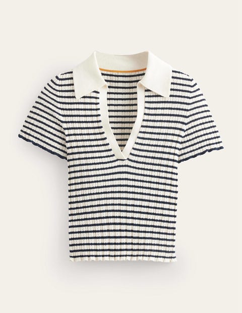 Ribbed Pointelle Collared Top Ivory Women Boden