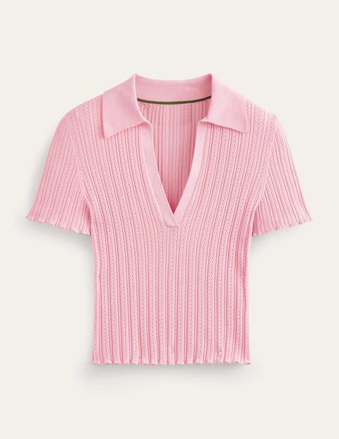 Ribbed Pointelle Collared Top Pink Women Boden