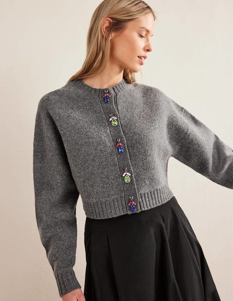 Embellished Bug Cardigan - Dark Grey Melange