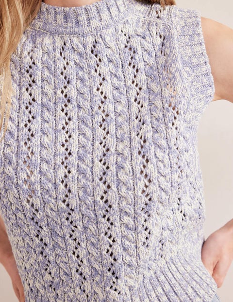 Cable Knit Tank - Blue Blizzard, Ivory Marl