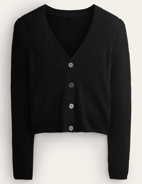 Ribbed Merino V Cardigan Black Women Boden