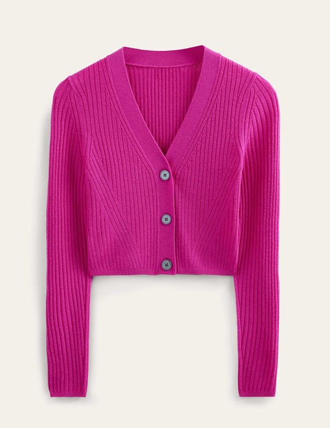 Merino Cropped RIb Cardigan Purple Women Boden