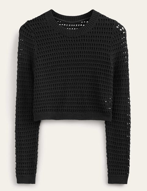 Cropped Crochet Jumper Black Women Boden