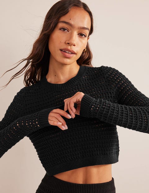 Pull court en crochet - Noir