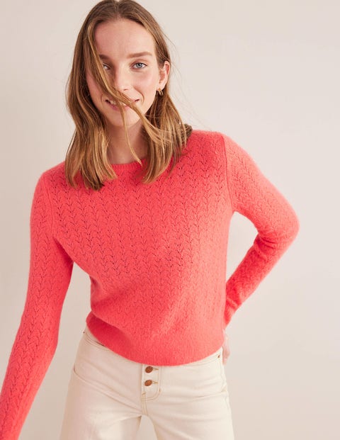 Fluffy Pointelle Jumper - Coral | Boden EU