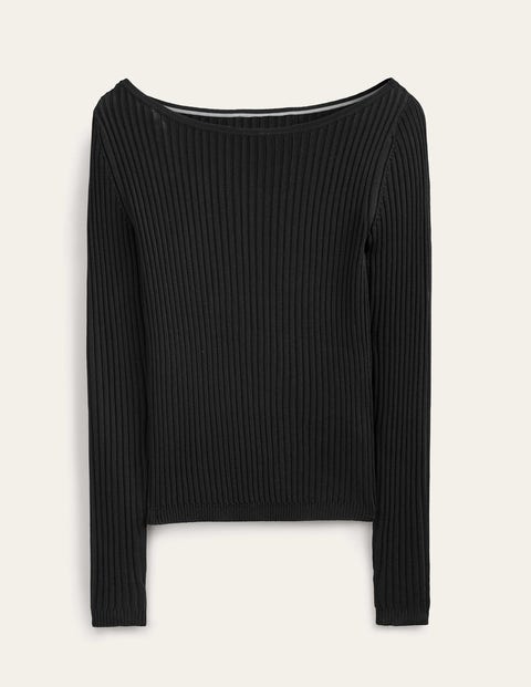 Ribbed Slash Neck Jumper Black Women Boden