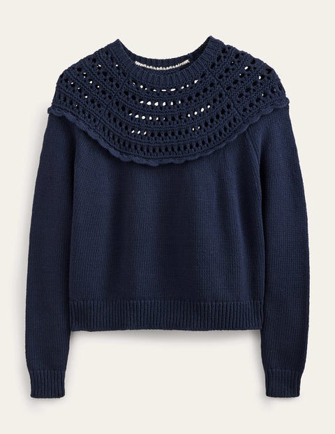 Crochet Yoke Jumper Blue Women Boden