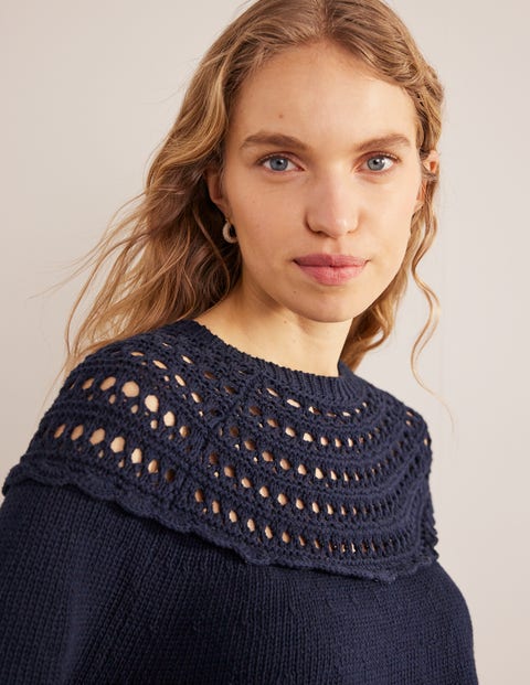 Crochet Yoke Jumper - Navy