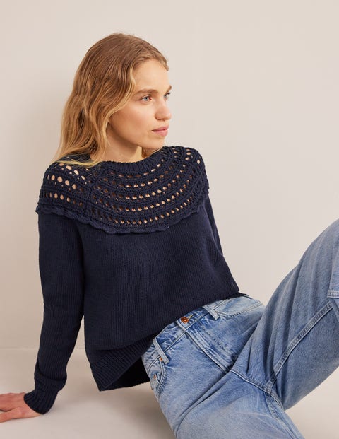 Crochet Yoke Jumper - Navy