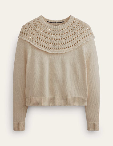 Crochet Yoke Jumper Natural Women Boden