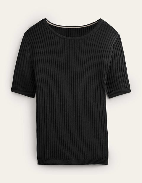 Ribbed Knitted T-Shirt Black Women Boden