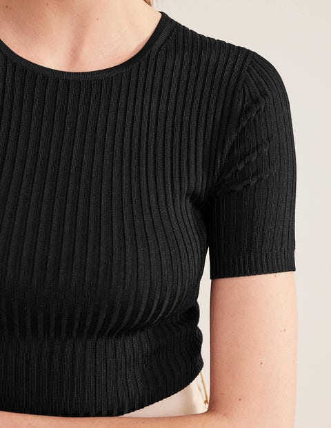 Ribbed Knitted T-Shirt - Black