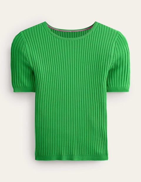 Ribbed Knitted T-Shirt Green Women Boden