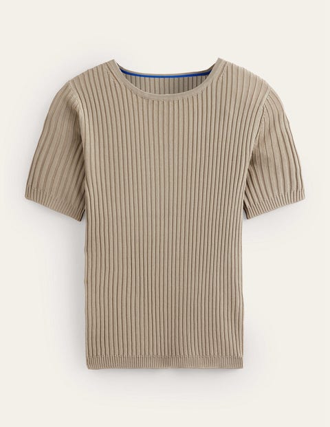 Ribbed Knitted T-Shirt Ivory Women Boden
