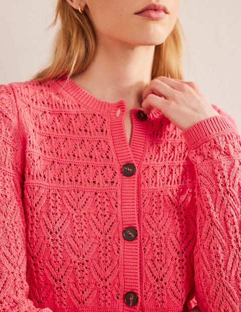 Pointelle Cotton Cardigan - Pop Peony