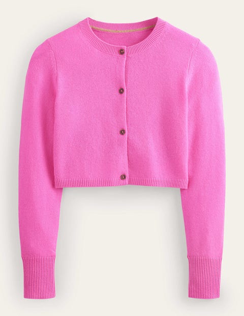Cropped Cashmere Crew Cardigan Pink Women Boden