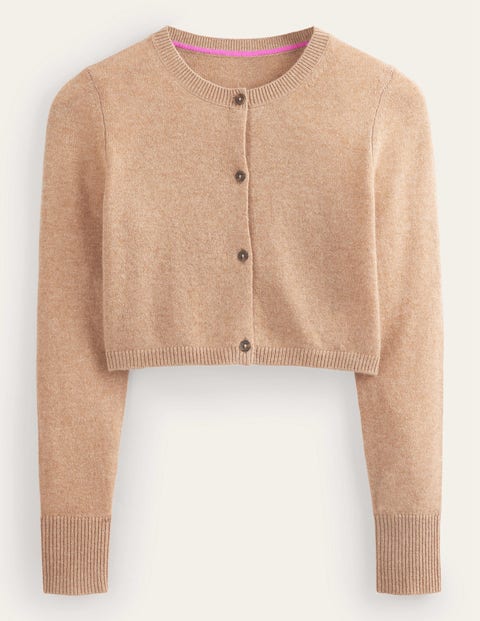 Cropped Cashmere Crew Cardigan Camel Women Boden