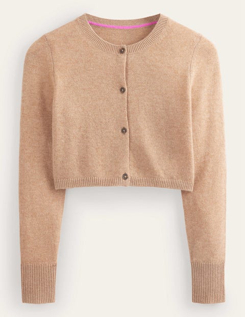 Cropped Fluffy Cardigan - Sparkle Camel Melange | Boden US