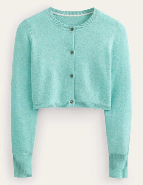 Cropped Cashmere Crew Cardigan Blue Women Boden