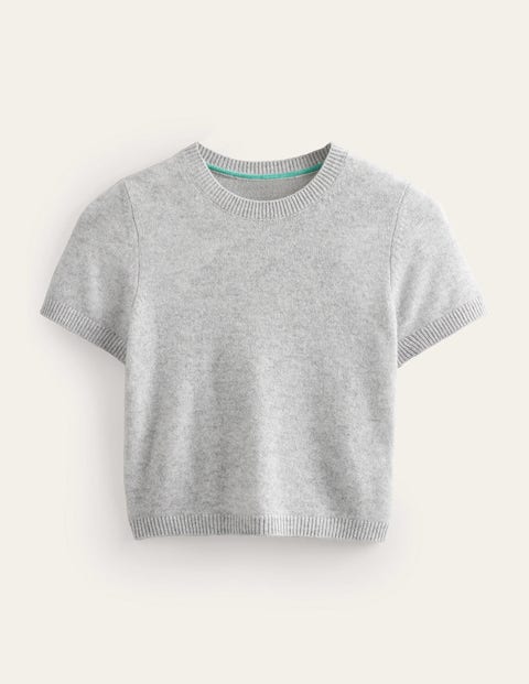 Cropped Cashmere T-Shirt Grey Women Boden