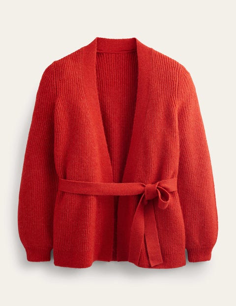 red belted cardigan