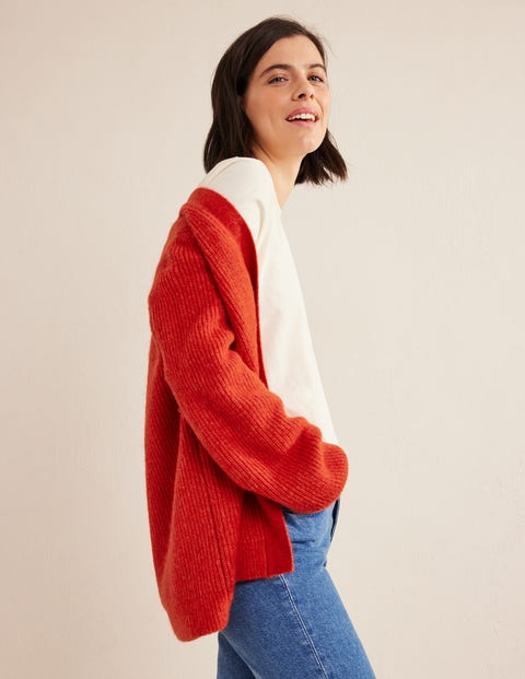 red belted cardigan
