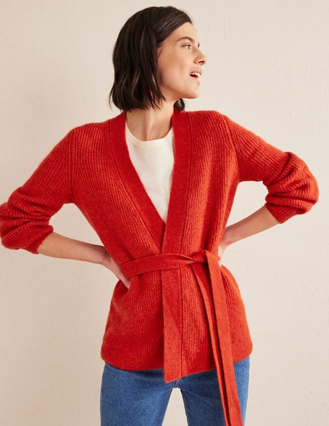red belted cardigan