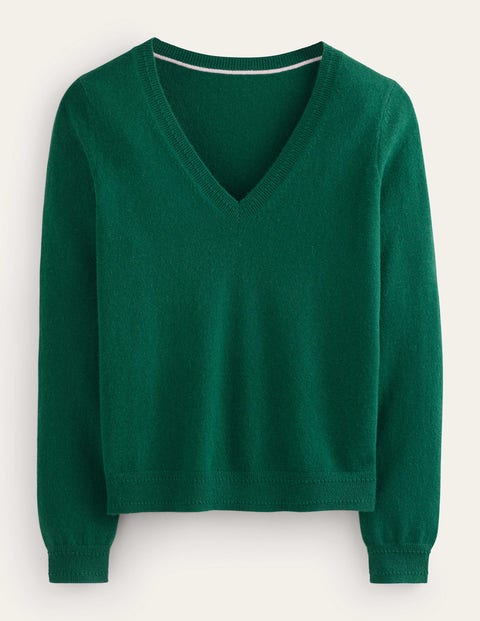 Eva Cashmere V-Neck Jumper Green Women Boden