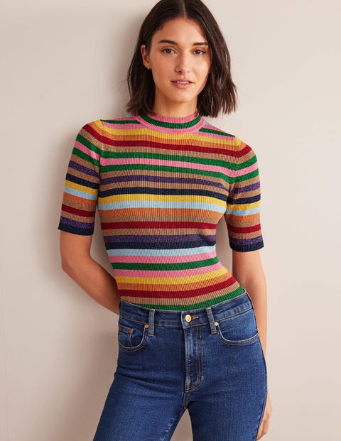 Sparkle High Neck Top - Sparkle Multi Stripe | Boden US