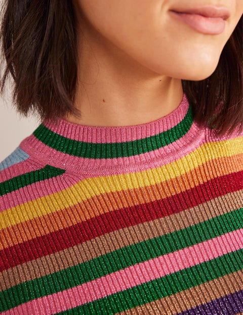 Sparkle High Neck Top - Sparkle Multi Stripe | Boden US