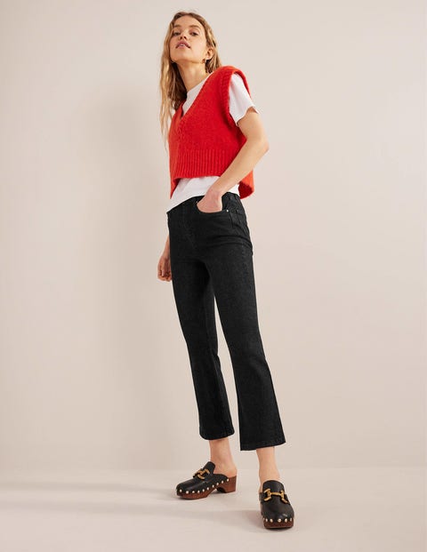 Fitted Cropped Flare Jeans - Black