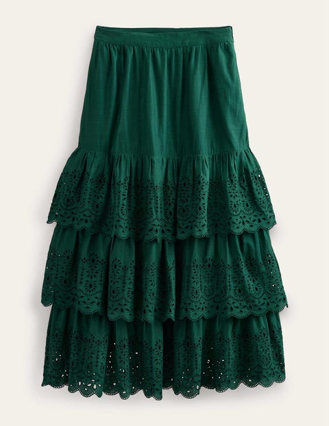 Broderie Cotton Maxi Skirt - Chatsworth Green | Boden UK