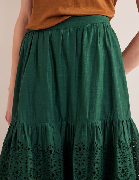 Broderie Cotton Maxi Skirt - Chatsworth Green | Boden UK