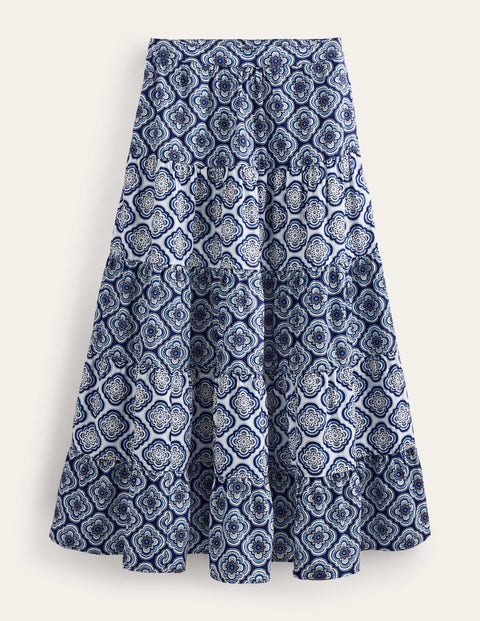 Tiered Poplin Midi Skirt Blue Women Boden