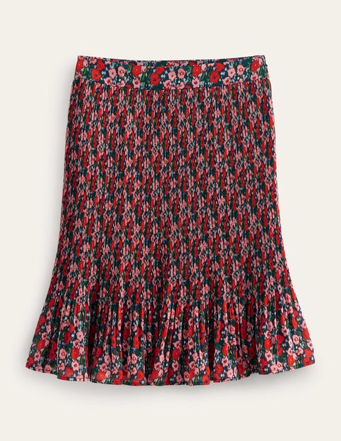 Boden Knee Length Plisse Skirt Multi, Abstract Poppy Small Women