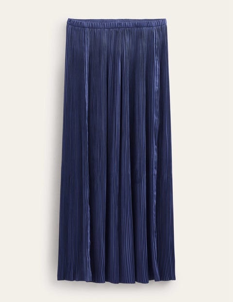 Pleated Satin Midi Skirt Blue Women Boden
