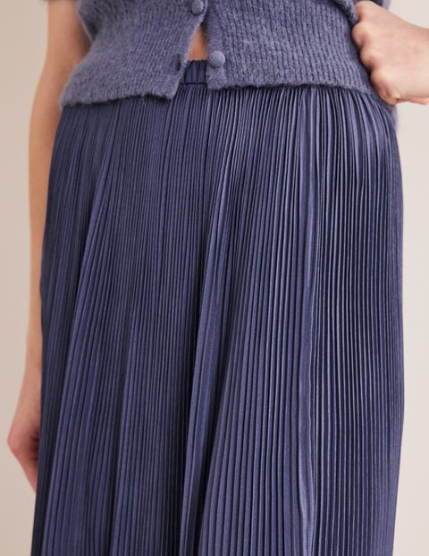Pleated Satin Midi Skirt - Nightshade Blue | Boden UK