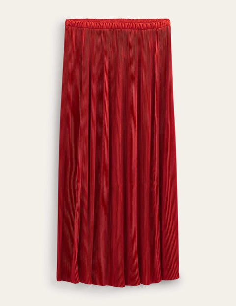 Pleated Satin Midi Skirt Red Women Boden