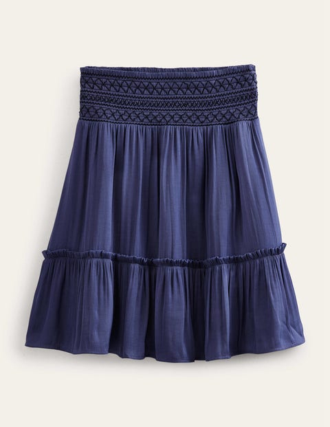 Shirred Waist Mini Skirt Blue Women Boden