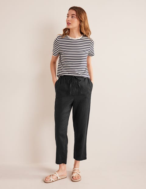 Relaxed Linen Pull On Trousers - Black