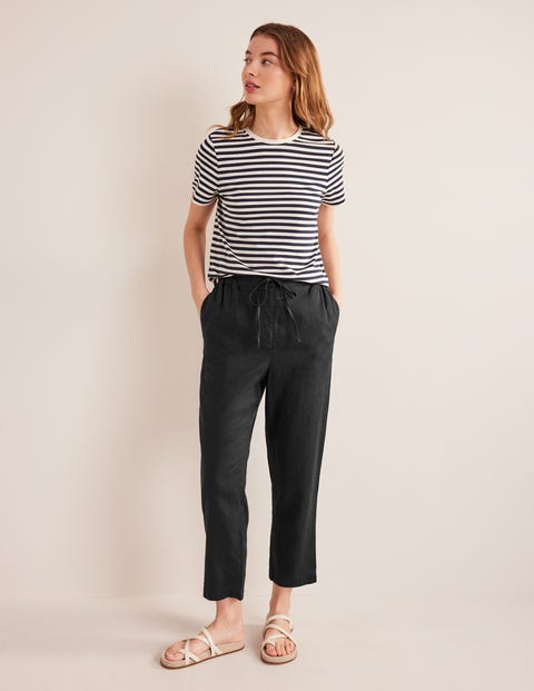 Relaxed Linen Pull On Pants - Black