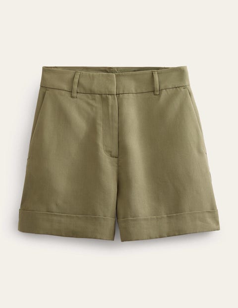 Lässige Shorts mit Aufschlag Damen Boden, Dezentes Khaki