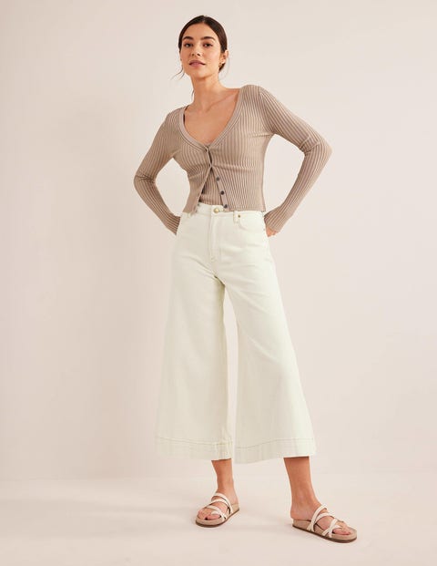 High Rise Culotte Jeans - Ecru