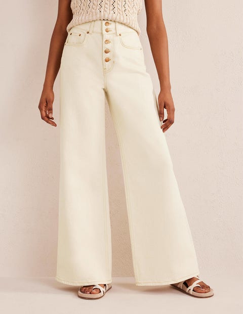 High-waist wide-leg ecru jeans