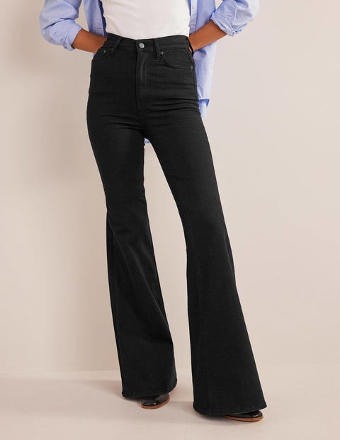 Black High-Waisted Side Slit Flare Pants with Pockets