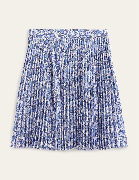 Minirock mit Plisseefalten Damen Boden, Porzellanblau, Stiefmütterchen
